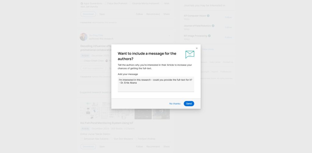 Download IEEE Papers for Free: 5 Pro Tactics (2026 Update) The Request full-text sample message in ResearchGate.