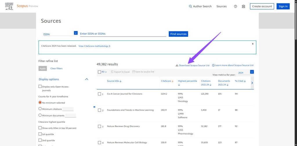 Download the Scopus Source List (Excel)
