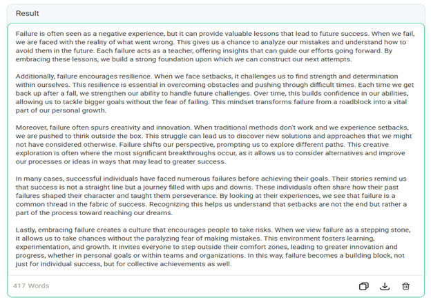 the tool generated 5 comprehensive paragraphs