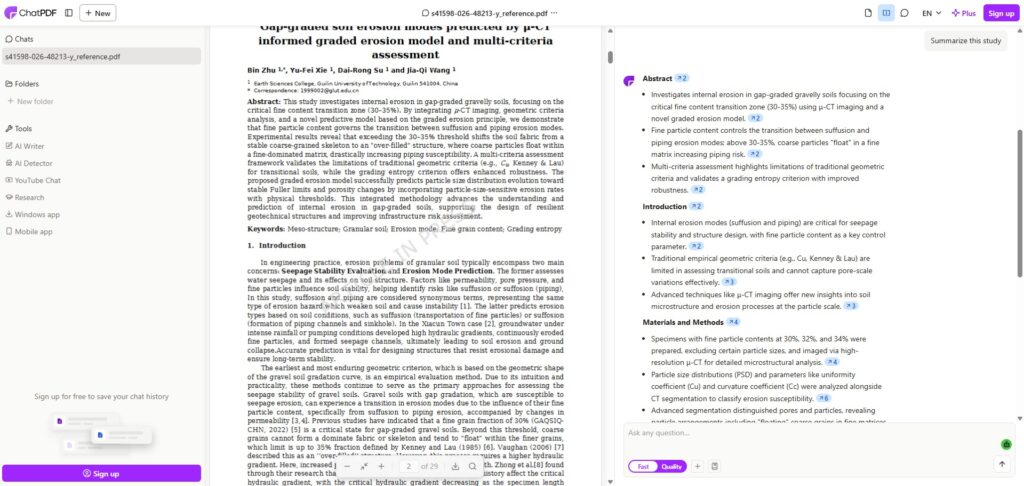 ChatPDF Summarising PDF