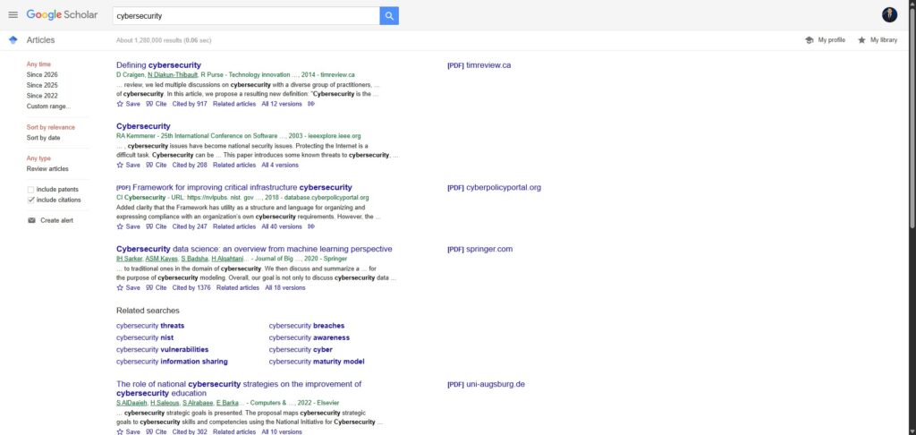 Google Scholar Sample Search