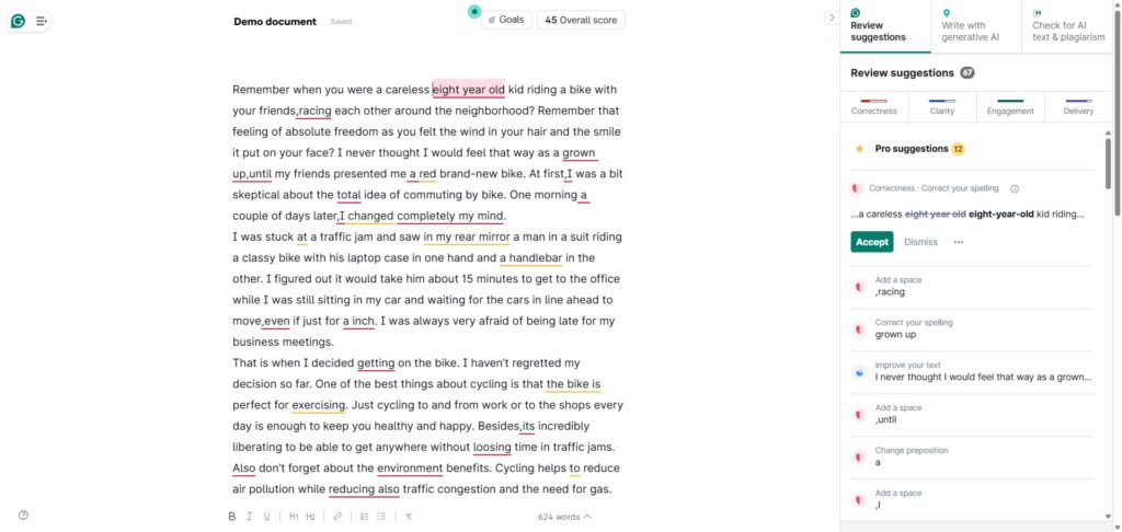 Grammarly Grammar Checking